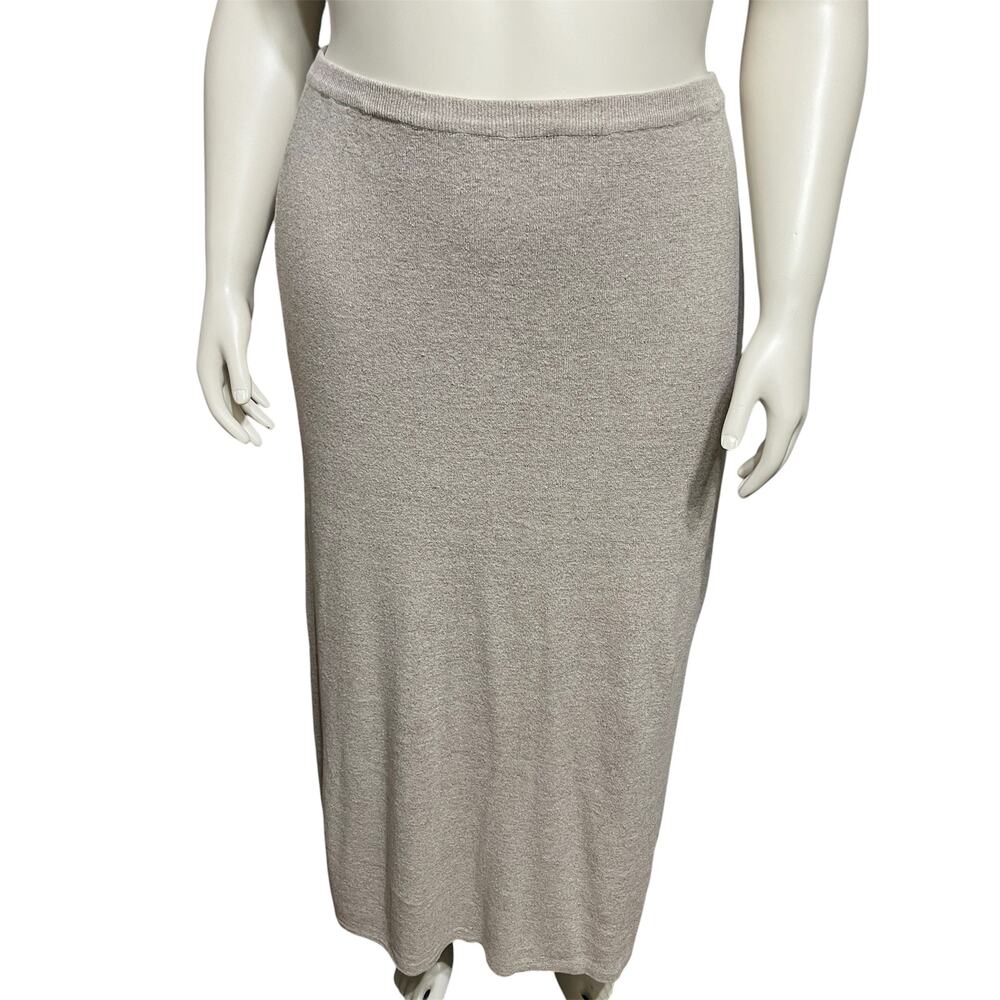 💫Tweeds Womens Linen Cotton Ponte Knit MIDI Fitted Skirt Sz-XL